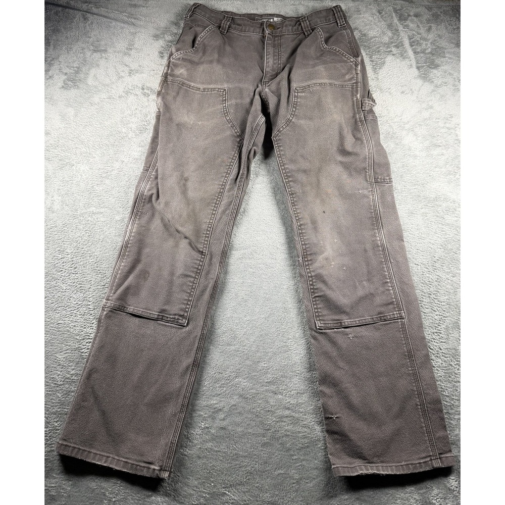 Carhartt Double Knee Work Pants Mens 32 Relaxed Gray Brown 29 5/8 Inseam